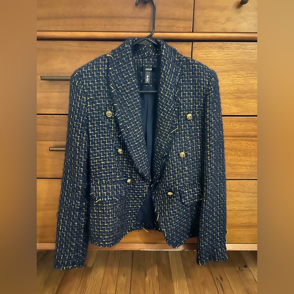Aqua tweed metallic shimmer blazer size XS